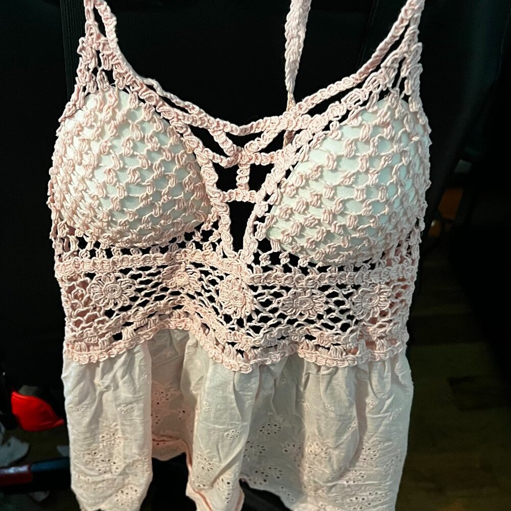 Crochet Lace Pink Camisole Top - Lightweight Women's Tank